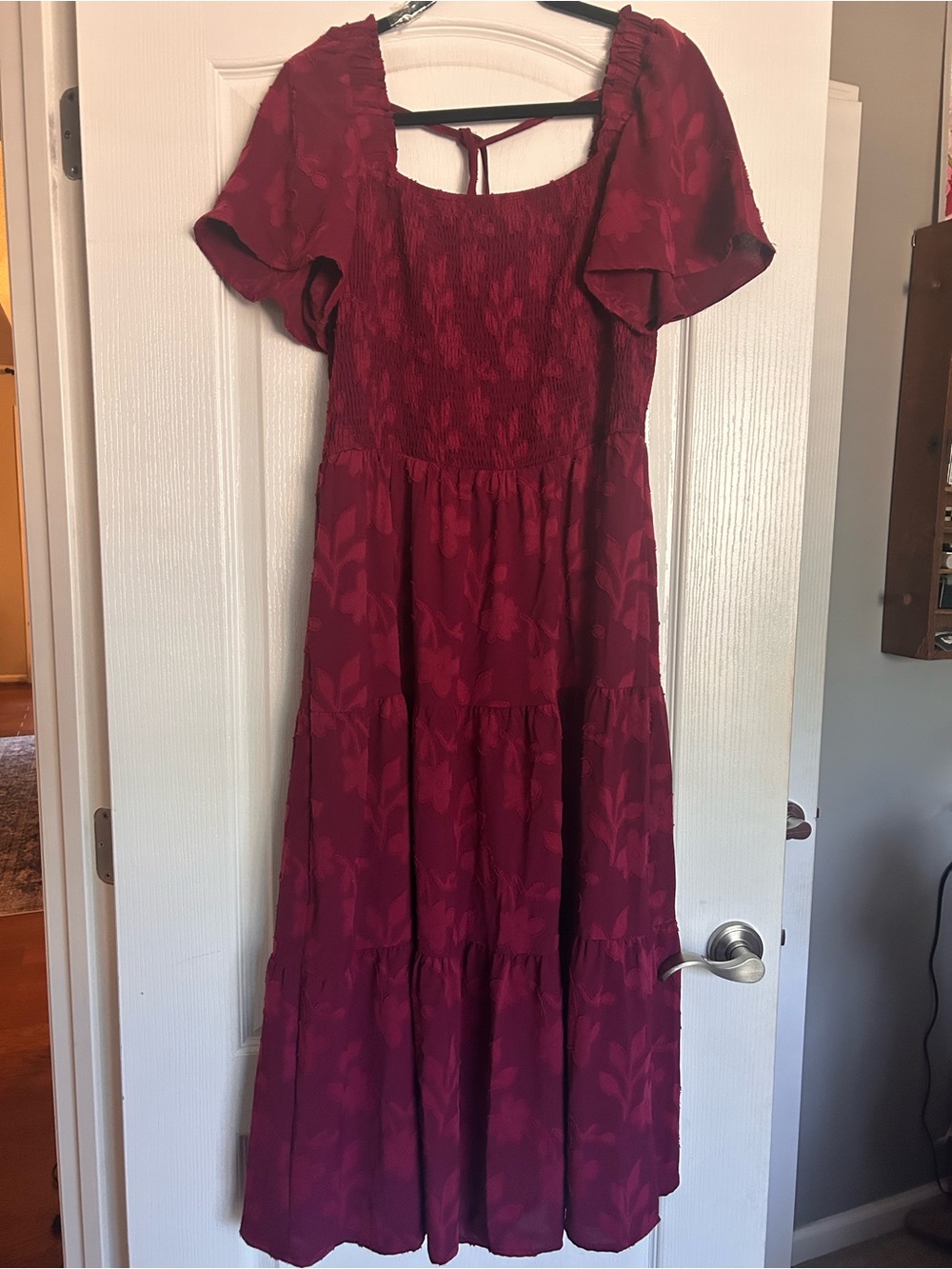 Women’s Red Floral Tiered Midi Dress